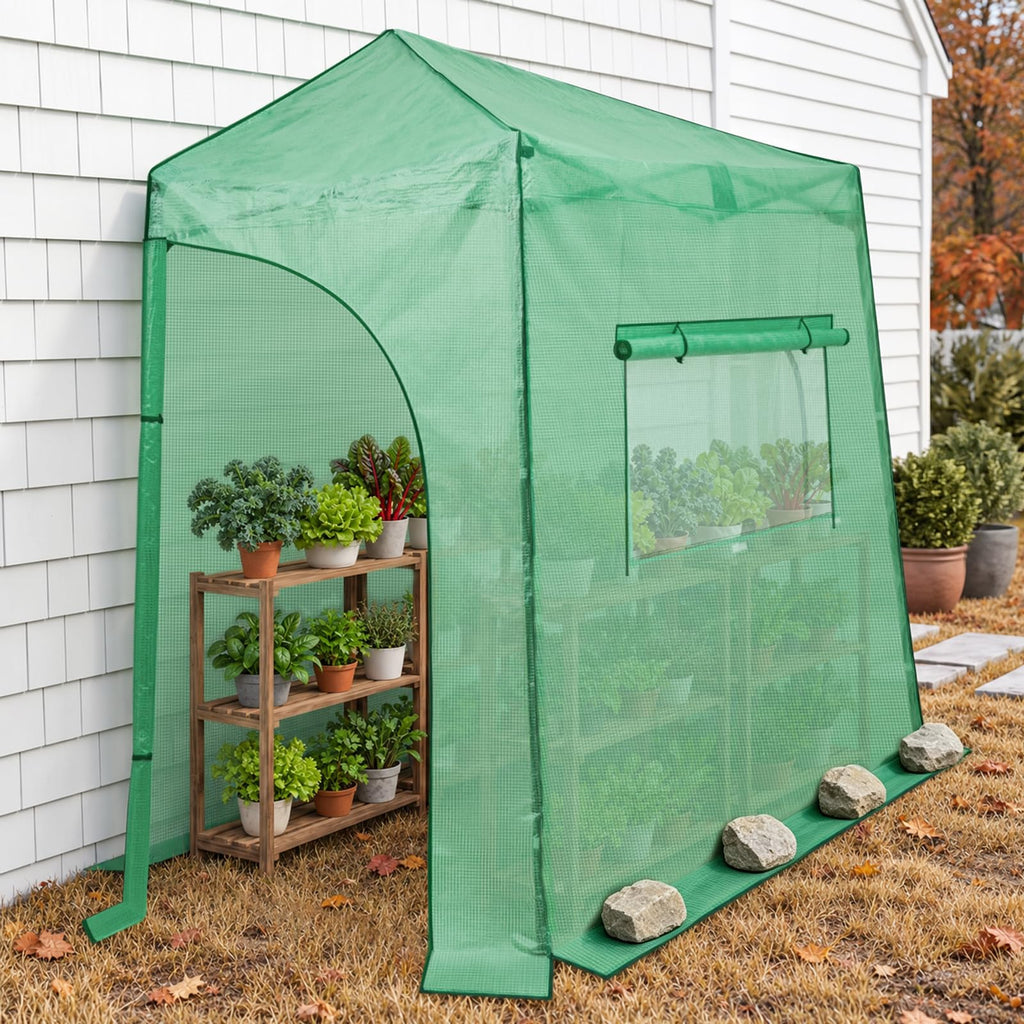 9x4 Easy Setup Pop Up Greenhouse, Lean-To Design, Clear/Green