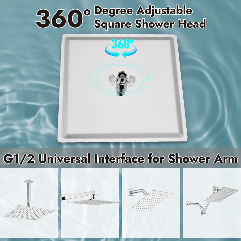 Square Rain Shower Head,High Pressure,Polish Chrome 16 Inch