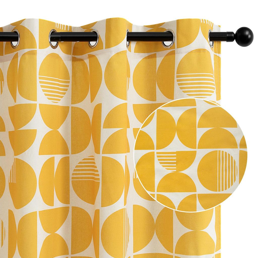 Yellow Mid Century Modern Patterned Curtains 84 Inches Long 2 Panels Set MCM Drapes, Geometric Light Filtering