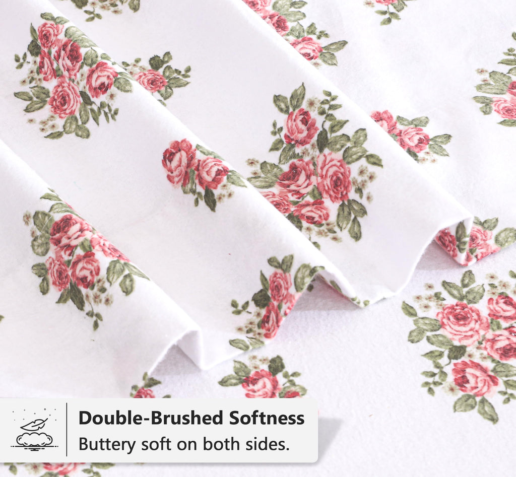 100% Cotton Flannel Sheets Cal King Size, 4 PCs Bed Sheet Set, Bali