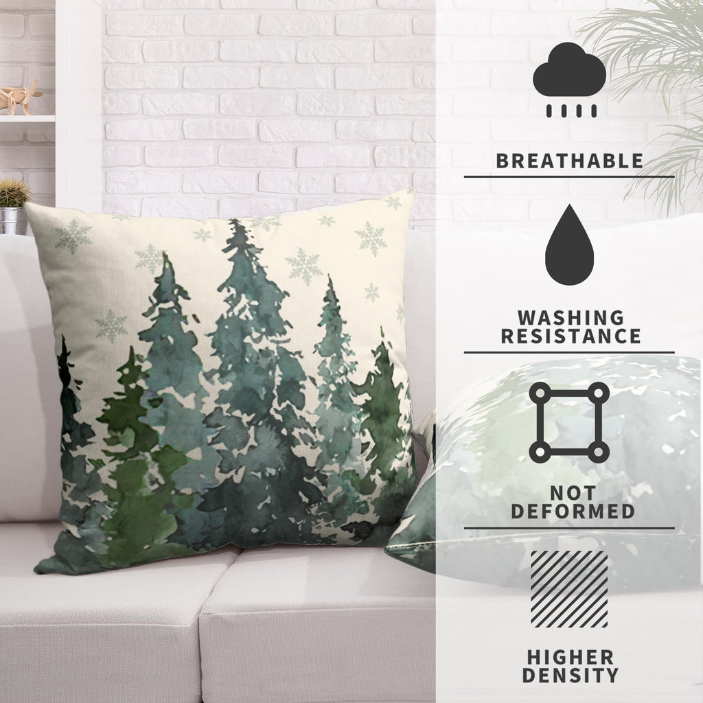 Green Watercolor Pine Tree Pillow Covers 24x24 Winter Rustic Nature Forest Pillow Case Set of 2 Misty Forest Woodland