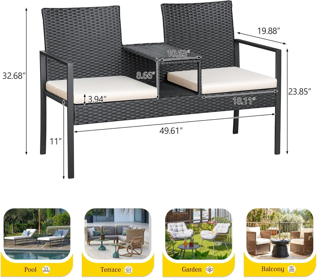 Greesum Patio Conversation Set Outdoor Wicker Furniture Sets with Soft Cushions and Built-in Coffee Table for Lawn
