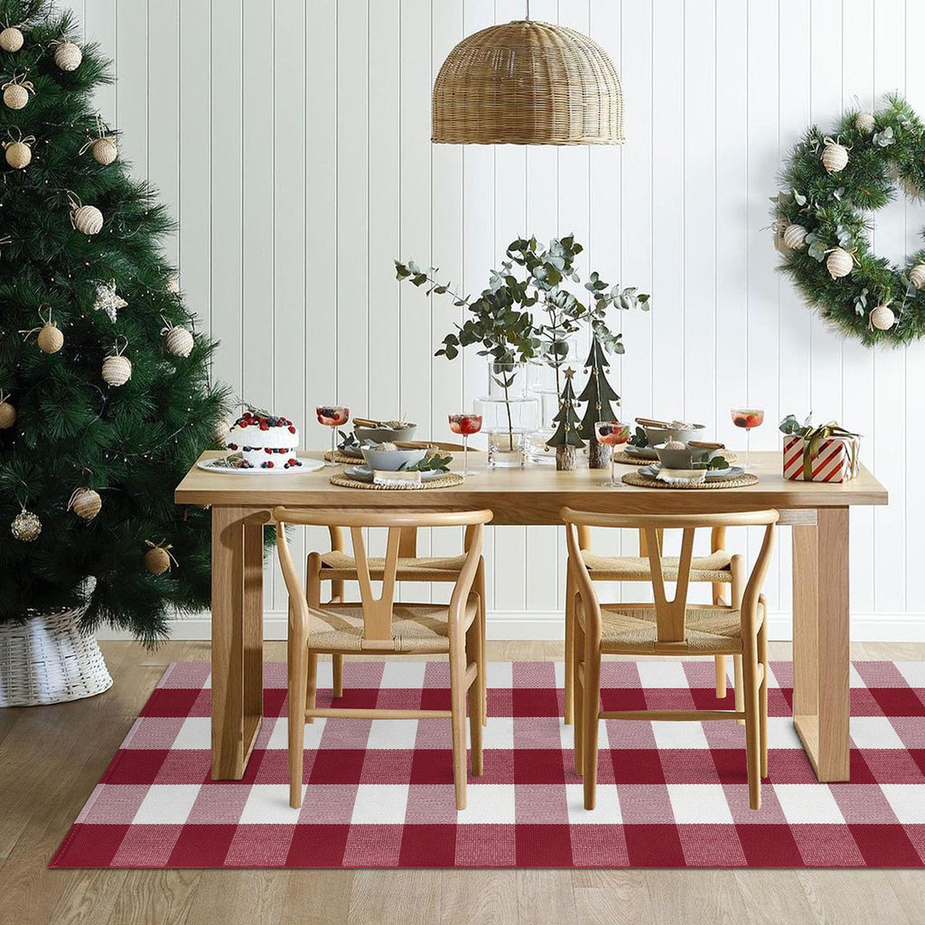 Christmas Buffalo Plaid Runner Rug 2x6, Washable, Red White