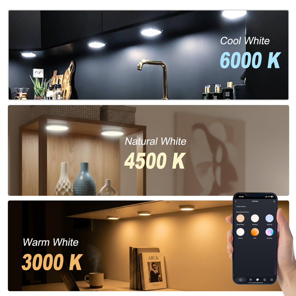 Smart LED Puck Lights 6-Pack, WiFi Alexa Cabinet Display Lighting