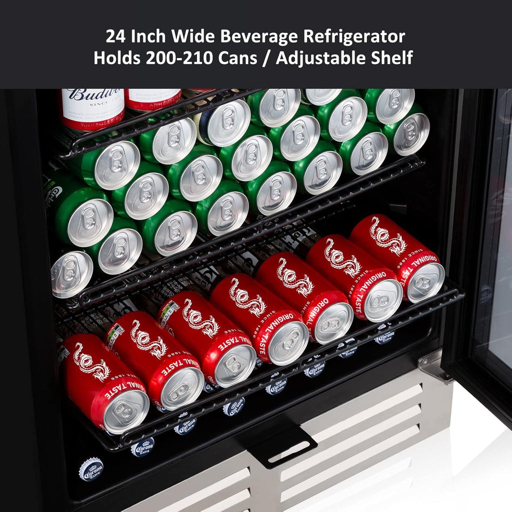 24 Inch Beverage Refrigerator Cooler,210 Cans Wide Beverage and Beer Fridge with