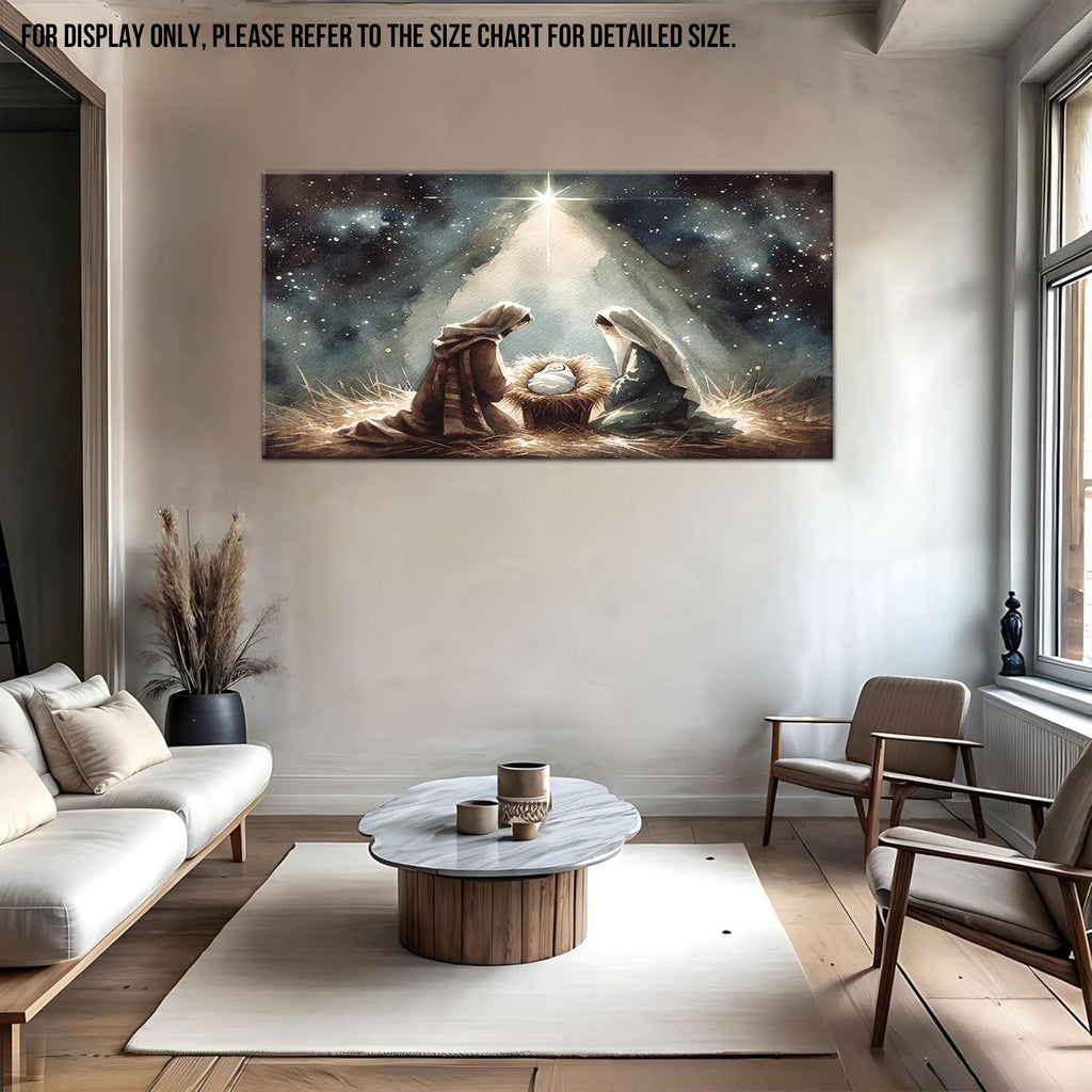 Large Jesus Nativity Canvas Wall Art, Spiritual Christian Religious Canvas Prints, Starry Night Faith Wall Decor