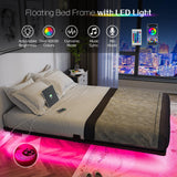 Floating Bed Frame Full with Smart LED Lights and Charging Station