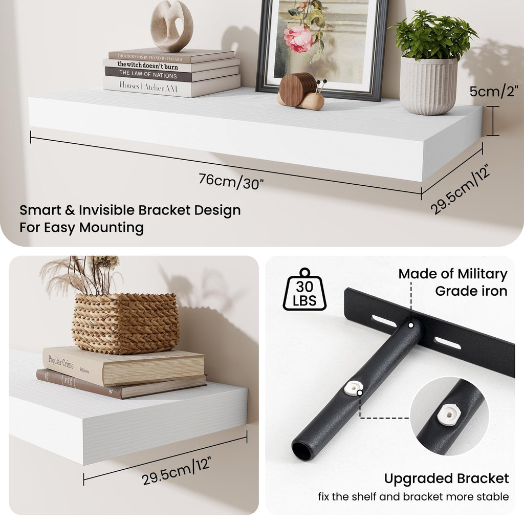 12 Inch Deep Floating Shelves for Wall, 30 Inch Long Floating Shelf, 30 x 12 Shelf for Wall, Rustic Wood Bookshelves