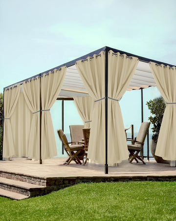 Grommet Outdoor Curtains Waterproof 8 Pcs 54x84 In Cream | Weatherproof Balcony Outside Curtains, Poolside Privacy