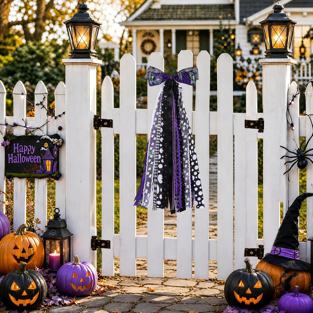 Black Purple Halloween Wreath Bow Wreath Sash for Front Door Decoration