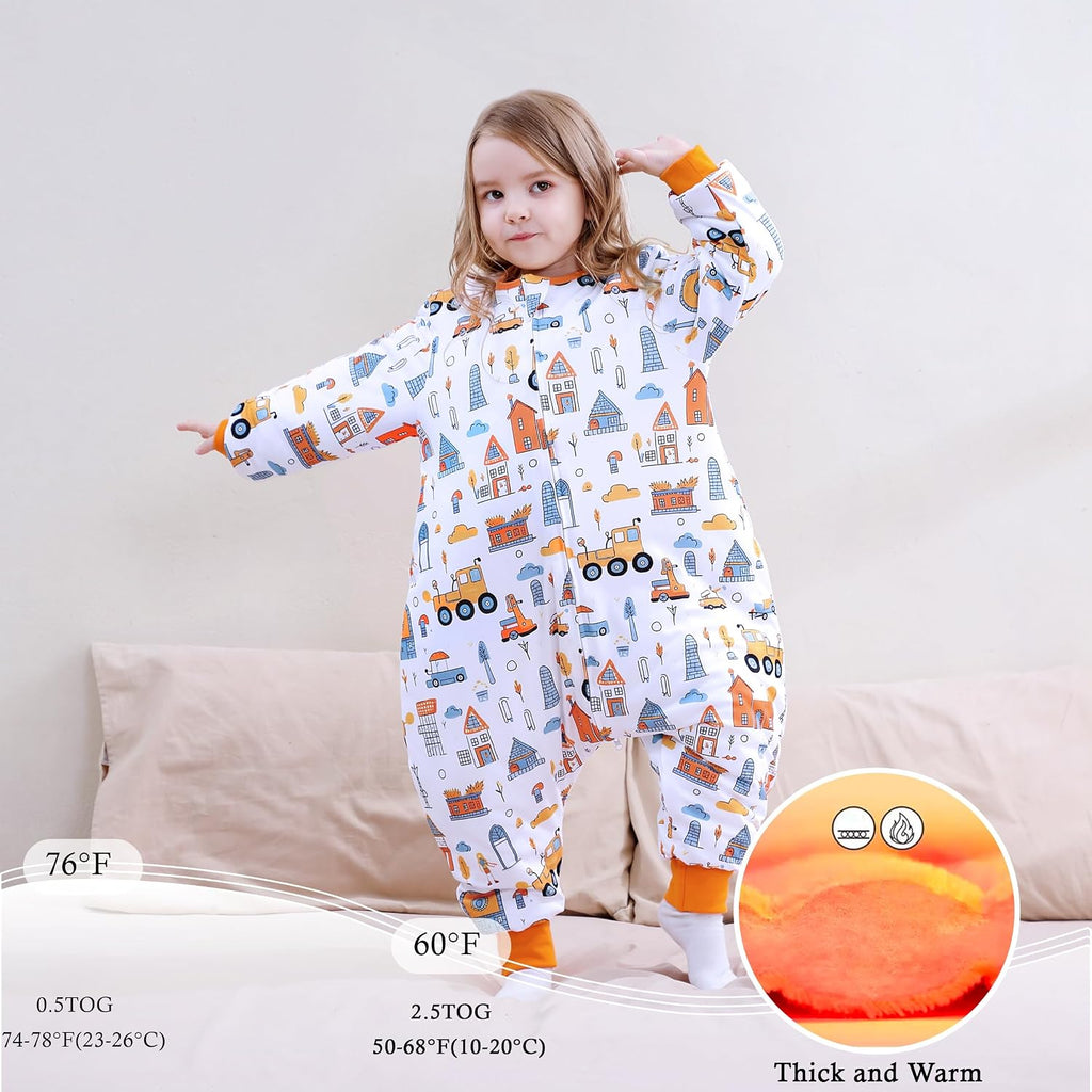 Toddler Sleep Sacks 2.5 TOG Winter Long Sleeve Sleep Sack with Legs Way Zipper Baby Wearable Blanket