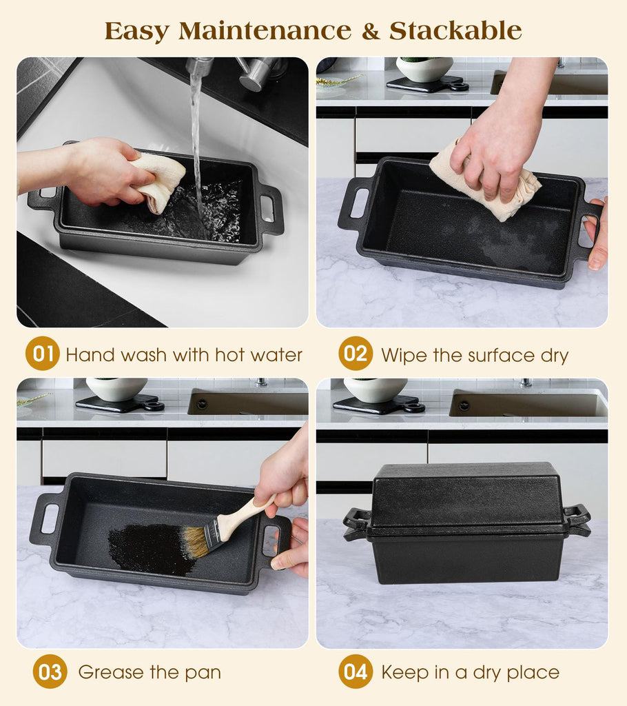 Cast Iron Loaf Pan With Lid, 9×5 in - 2‐in‐1 Heavy‐Duty & Oven‐Safe Loaf Pan for Sourdough & Homemade Bread