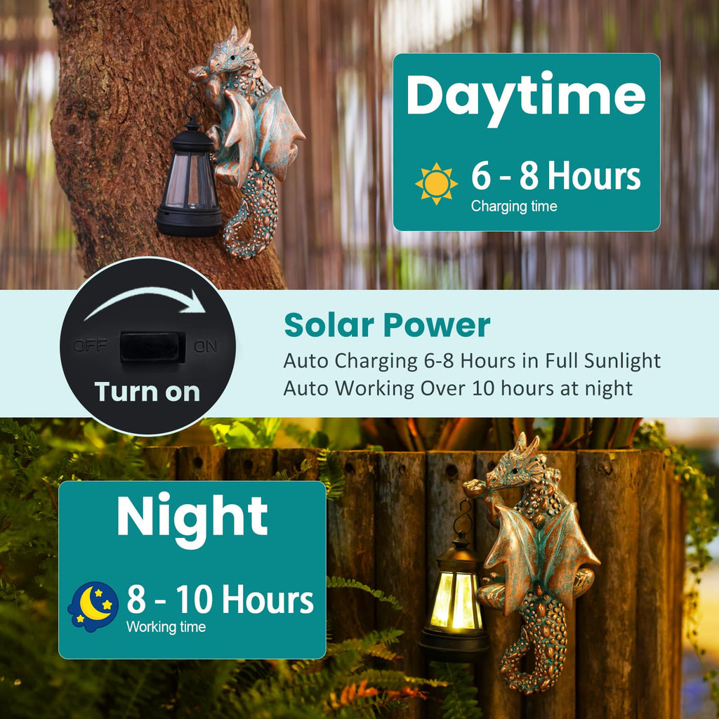 Dragon Tree Hugger Solar Lantern Garden Statue 2-Pack
