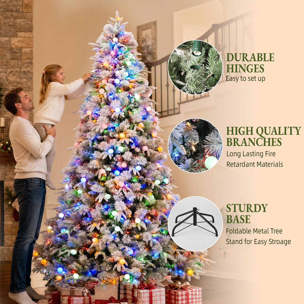 12ft Flocked Prelit Christmas Tree with 850 Multicolor LEDs