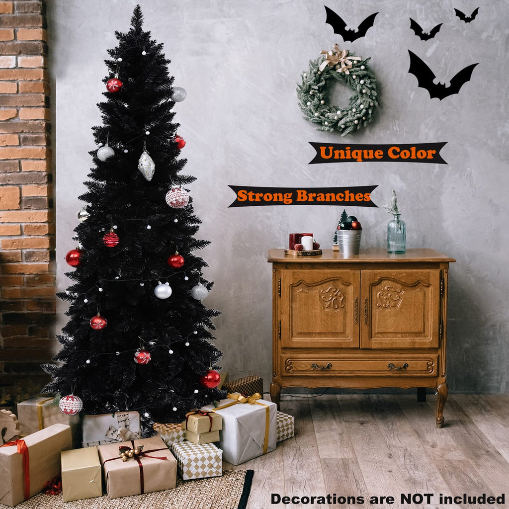 7ft Artificial Pencil Slim Black Christmas Tree Halloween Xmas Tree