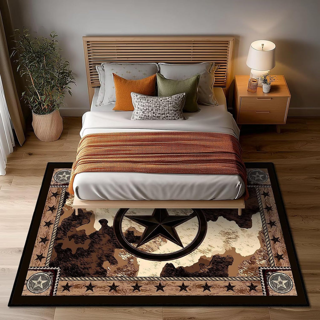 Western Rugs Rustic Area Rug Area Carpets,Texas Star,Brown