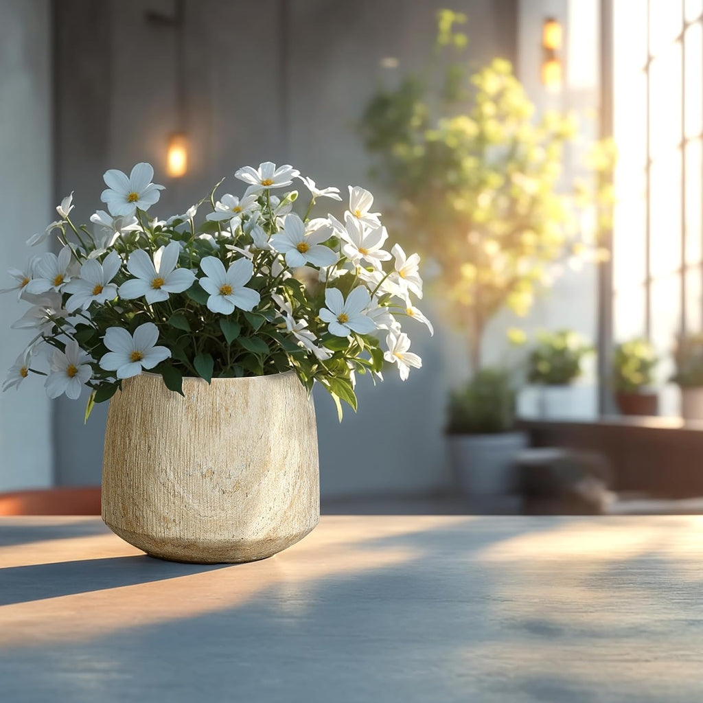 LuxenHome Round Tapered Planters, Set of 2 Outdoor Indoor Plant Pots with Drainage Hole, Decorative Lightweight