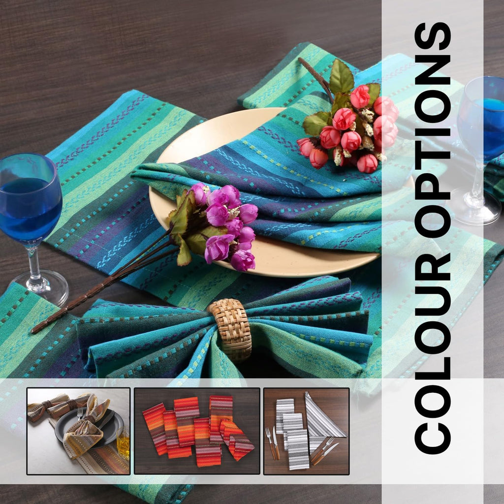 LFH Home Cotton Rich Cloth Salsa Napkin Set of 12 Washable Soft Durable Striped Table Napkins for Dining Wedding