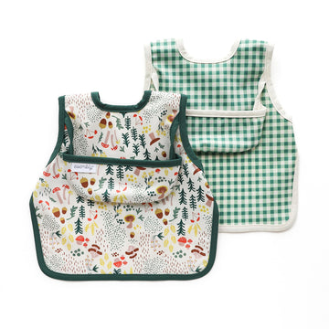Bib for Toddler, Waterproof 2 pack - Fungi + Verdant Gingham Size 2