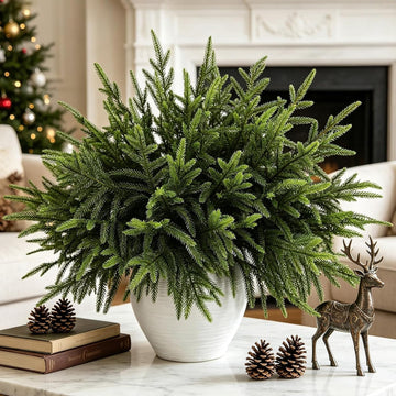 18" Christmas Norfolk Pine Stems, Soft Touch Branches Greenery Picks - Set of 12