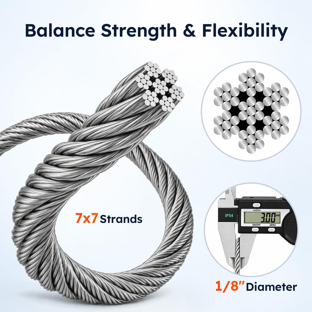 1/8" Stainless Steel Cable for Railing, 7x7 Wire Rope