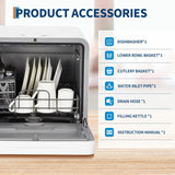 Portable Dishwasher Countertop with Large LED Display - No Plumbing Needed, 5 L Built-In Tank & Faucet Dual Inlet