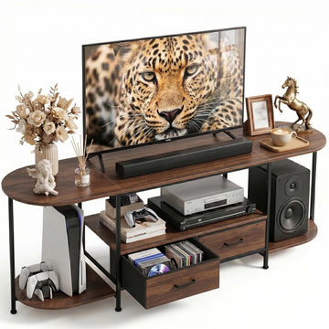 63" TV Stand for TVs up to 75 Inches, Curved Edge Media Console & Entertainment Center with 2 Fabric Drawers, Modern