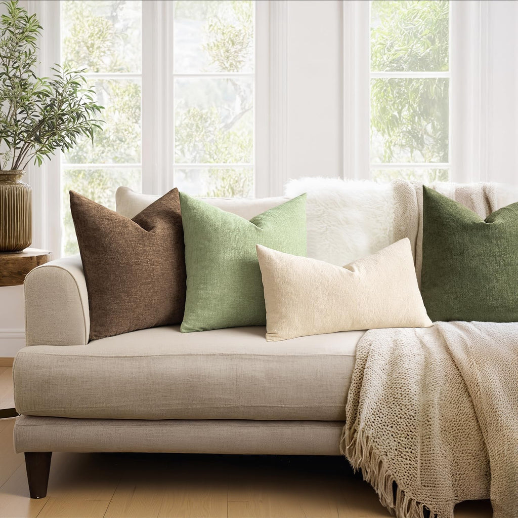 Sage Green Chenille Couch Throw Pillow Covers, 16x16