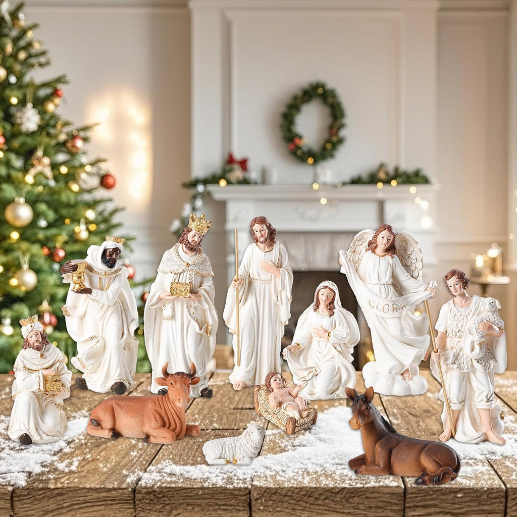 Nativity Set - 11 Piece 8.40 Inches Christmas Nativity Scene for Indoor Decorations, Resin Nativity Figurine Manger