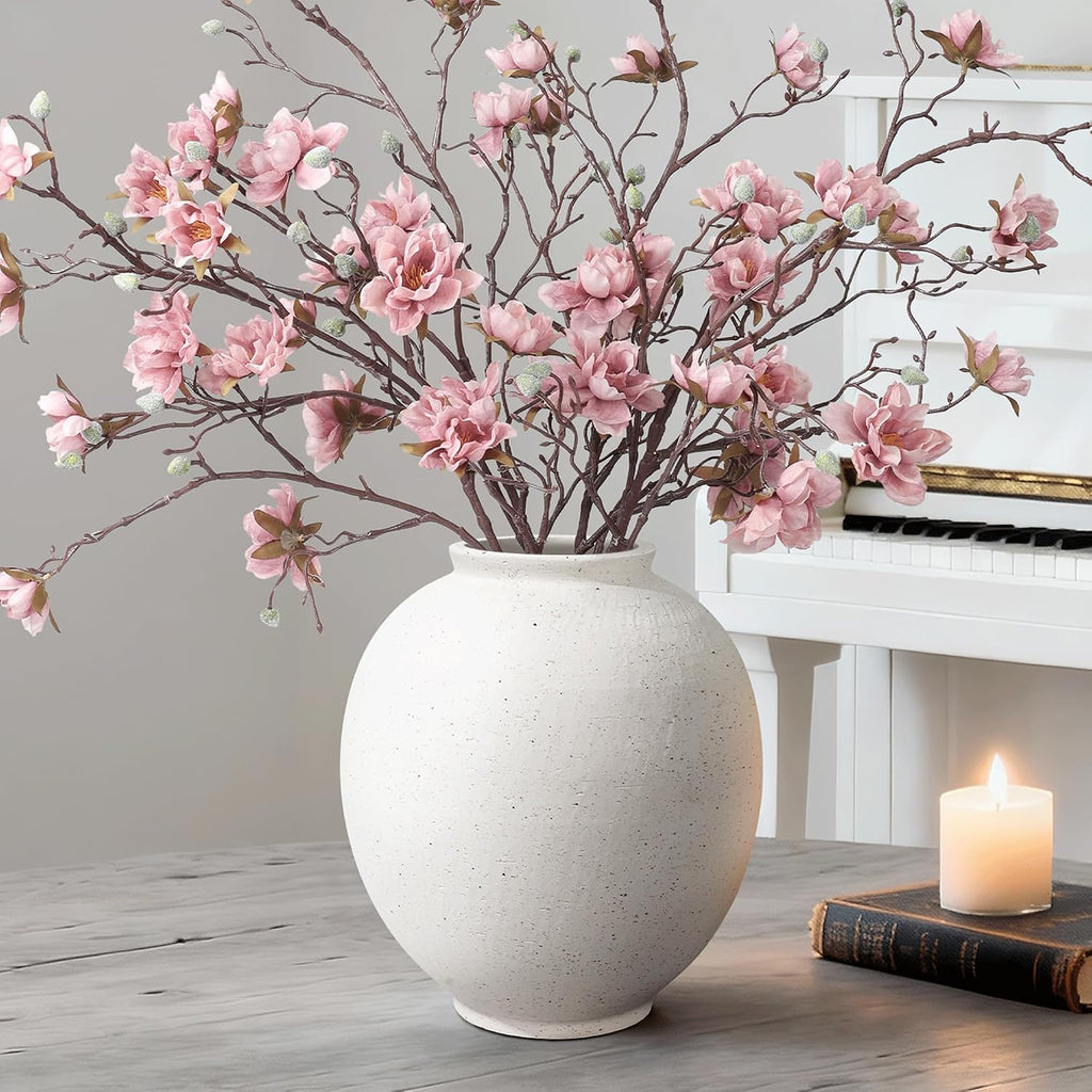 Large White Ceramic Vase, 9.8 inch Rustic Farmhouse Flowers Vase