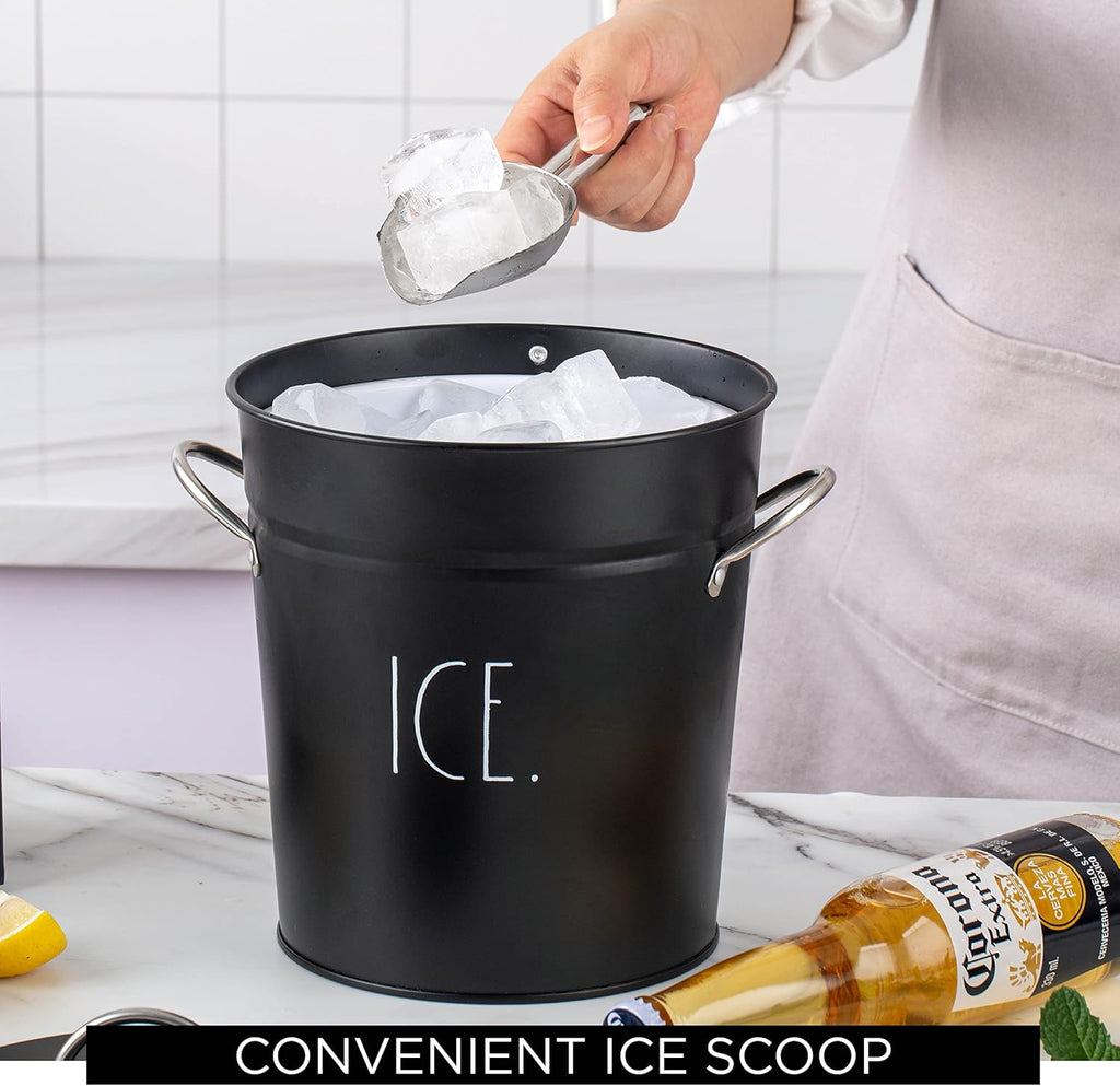Ice Bucket with Scoop - Stainless Steel Bucket with Handle, Lid and Ice Scooper - 4 Qt. Storage Bin for Ice Cubes