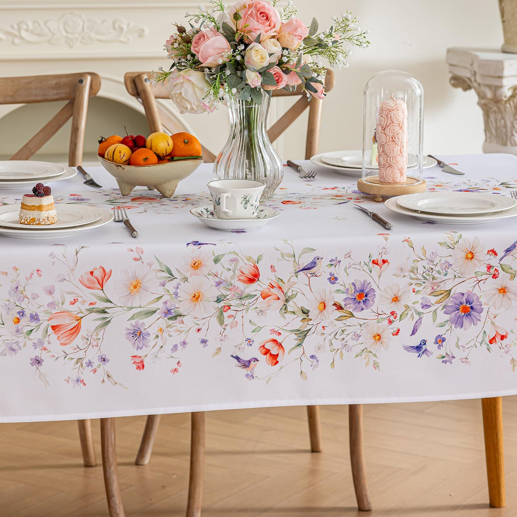 Spring Garden Party Rectangle Tablecloth Triple Vine Floral, 84 x 60 Inch