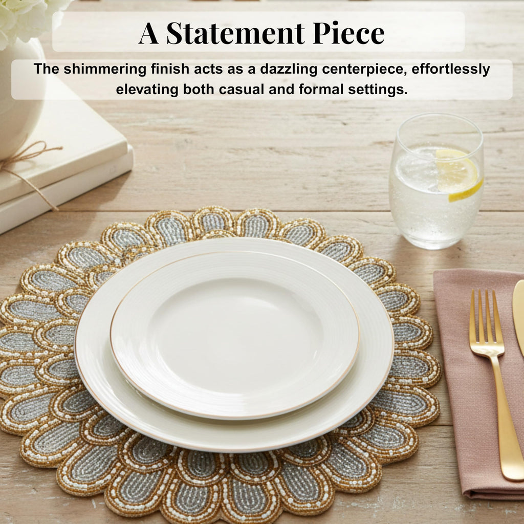 Beaded Placemats 13 Inch Ivory Gold Round Table Chargers