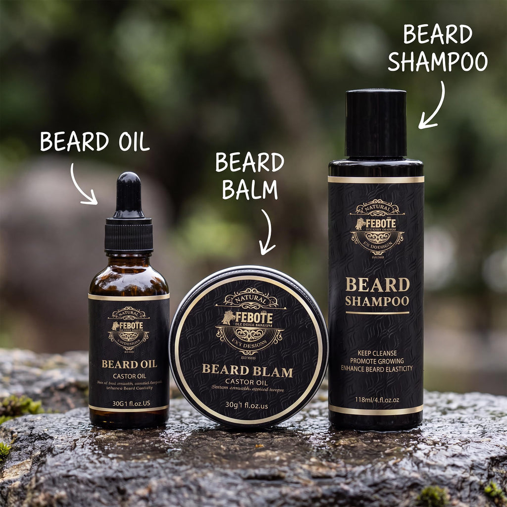 Beard Care Kit for Men - Premium Grooming & Care Set with Beard Wash, Oil, Balm, Brush, Massager Roller and Scissors