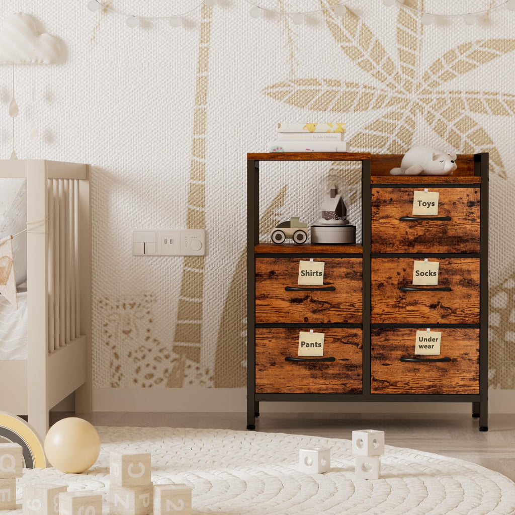 Rustic Brown Dressers , 5 Drawer Dresser for Closet