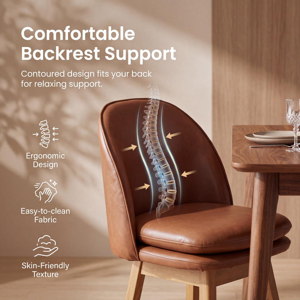 Swivel Dining Chairs Set of 4, Faux Leather Kitchen Chairs with Solid Wood Legs, Mid Century Modern Upholstered