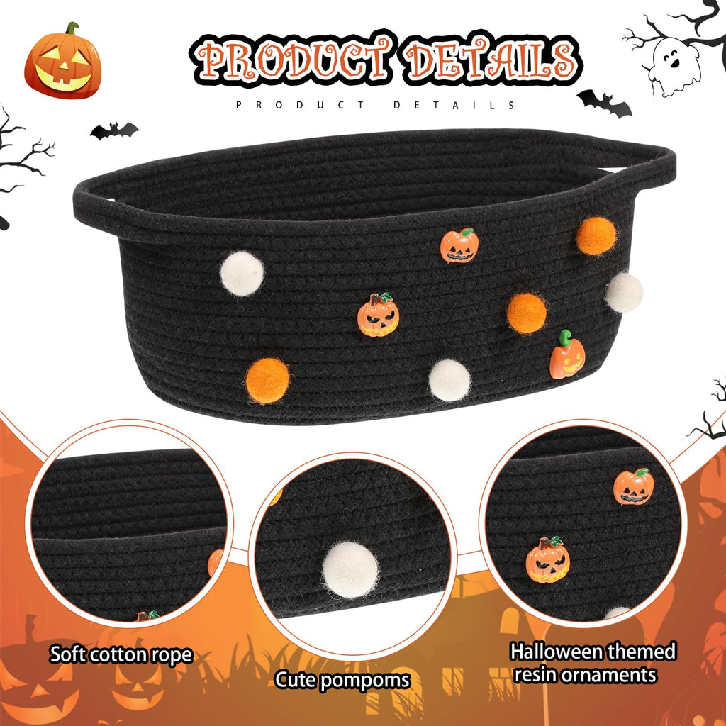 Halloween Woven Gift Basket Empty with Bow Clip Wrap Bag, Black