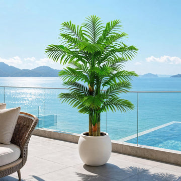 Artificial Golden Cane Palm Tree 6FT, Fake Palm Trees in White Pot
