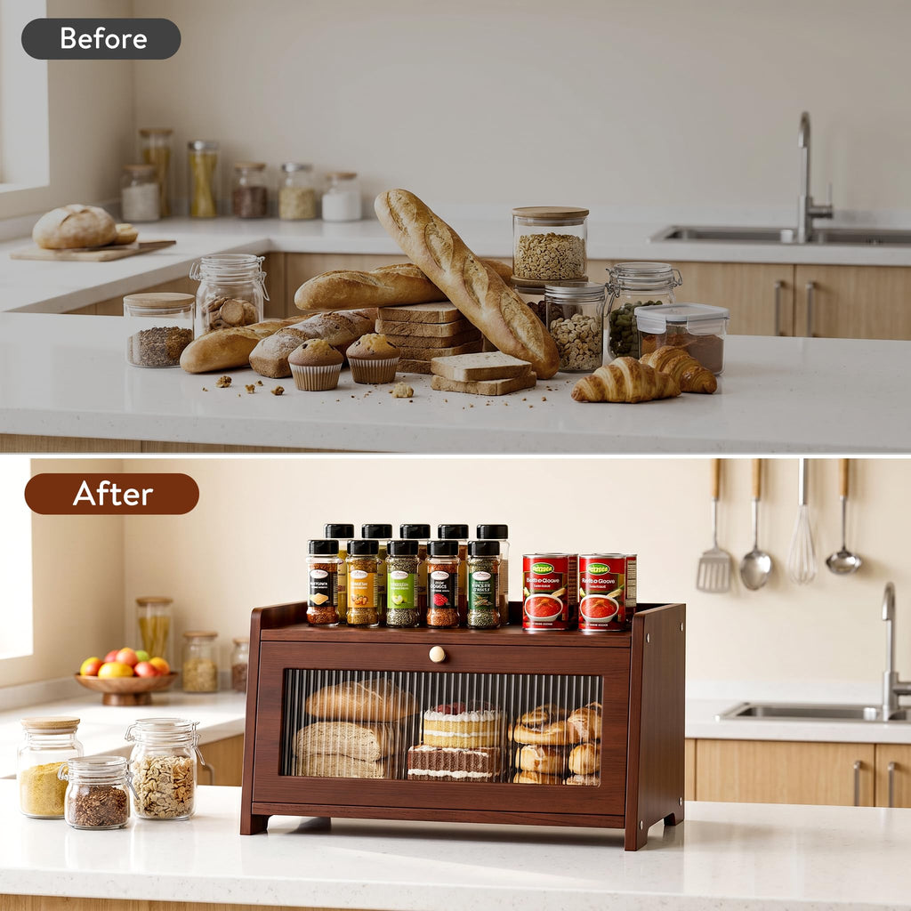 Bread Box - Wooden Countertop with Clear Acrylic View Window