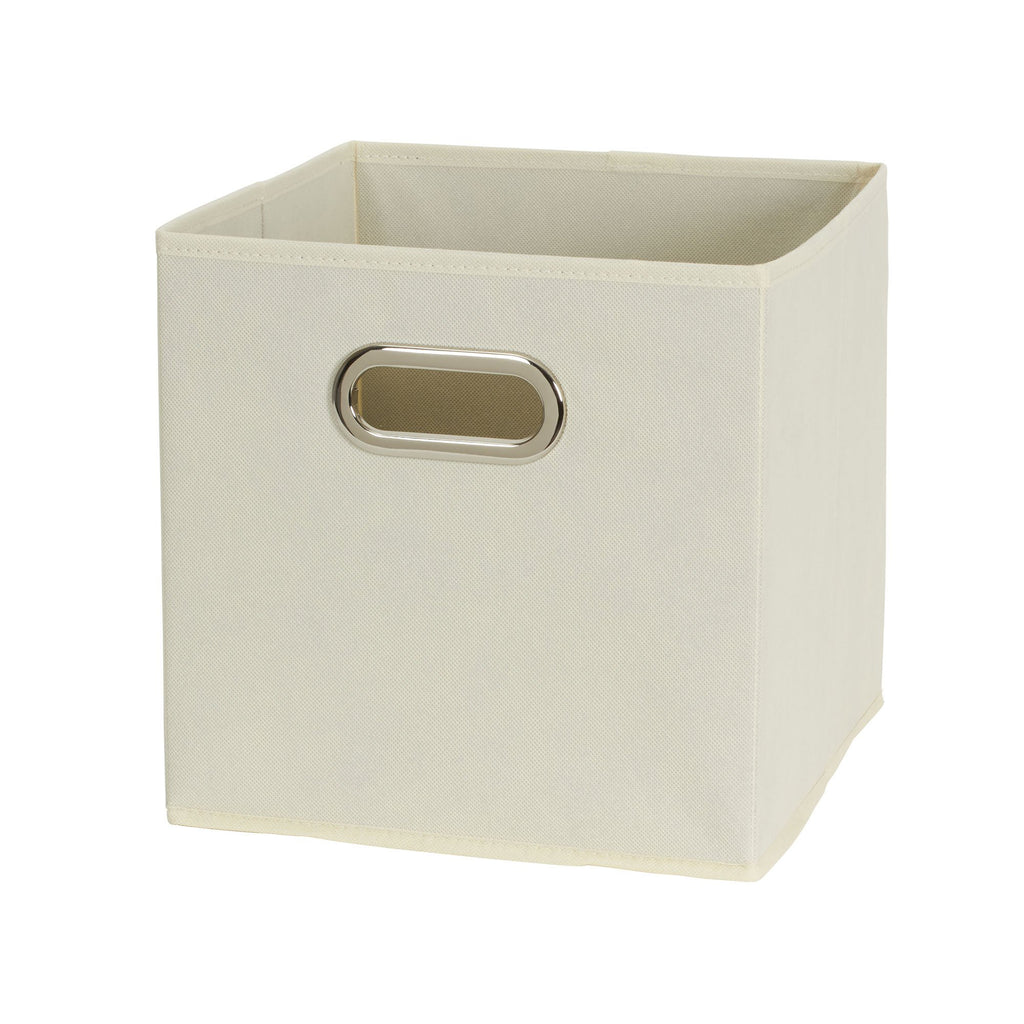 Fabric Storage Bins 6 Piece Set, Strong Poly-Woven Fabric, Sturdy Chipboard Sides, Grommet Front Handle, Stackable