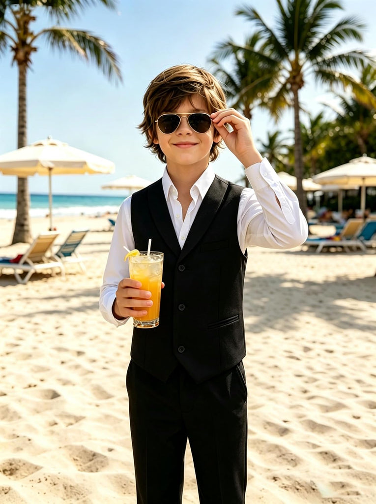 Boys Linen Suit 4 Pcs Beach Summer Outfit Boy Formal Dress Vest Pants
