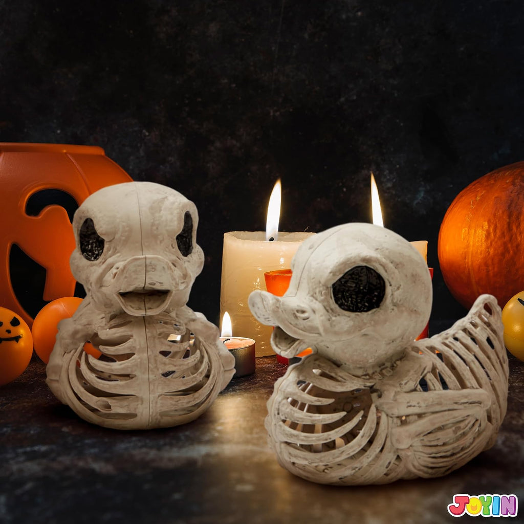 4.5" Duck Skeleton Plastic Bones Halloween Decorations for Spooky Animal Courtyard Halloween Graveyard Decor - Set of 2