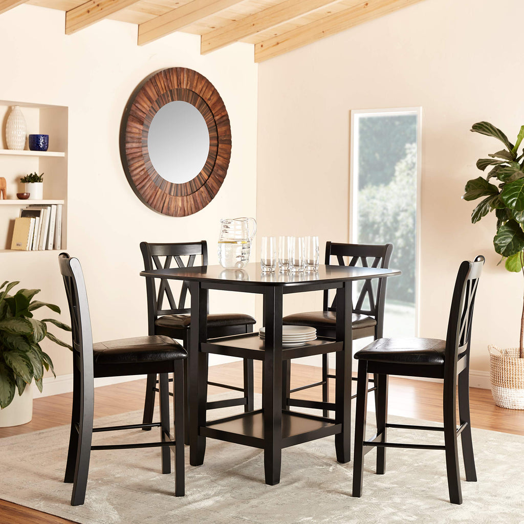 Norman 5-Piece Counter Height Dining Set with Two Display Shelves, Black