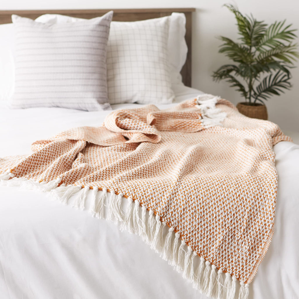 Woven Throw Collection 100% Cotton, Basketweave, 50x60, Pumpkin Spice