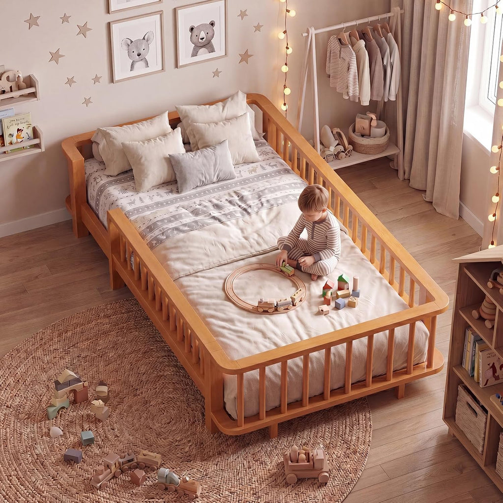 Bed Frames for Kids, Solid Wood Montessori Toddler Floor Bed Frame