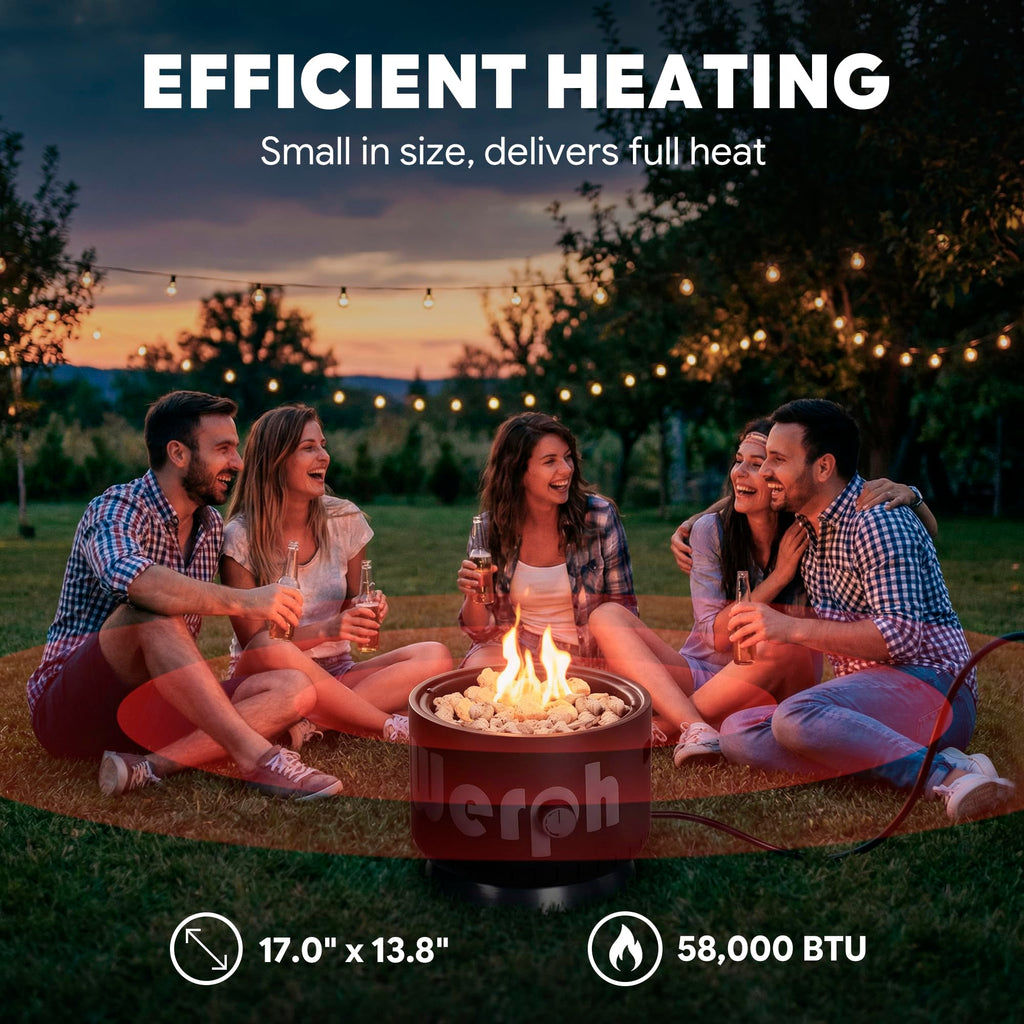 17‐Inch Portable Propane Fire Pit for Camping, 58, 000 BTU, Black