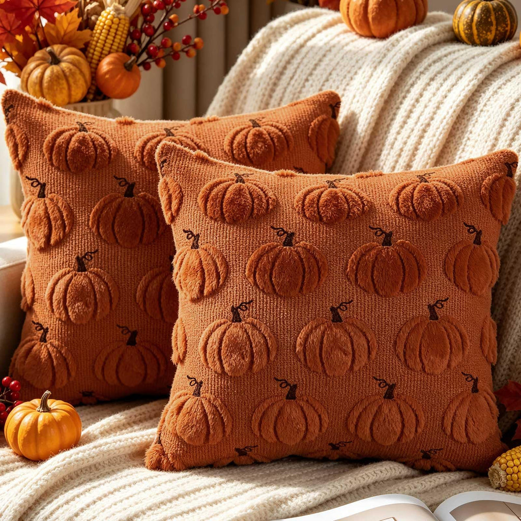 Fall 24x24 Throw Pillow Covers Set of 2, Autumn Pumpkin Throw Pillow Cases Soft Plush Faux Fur Wool 24 x 24 Autumn