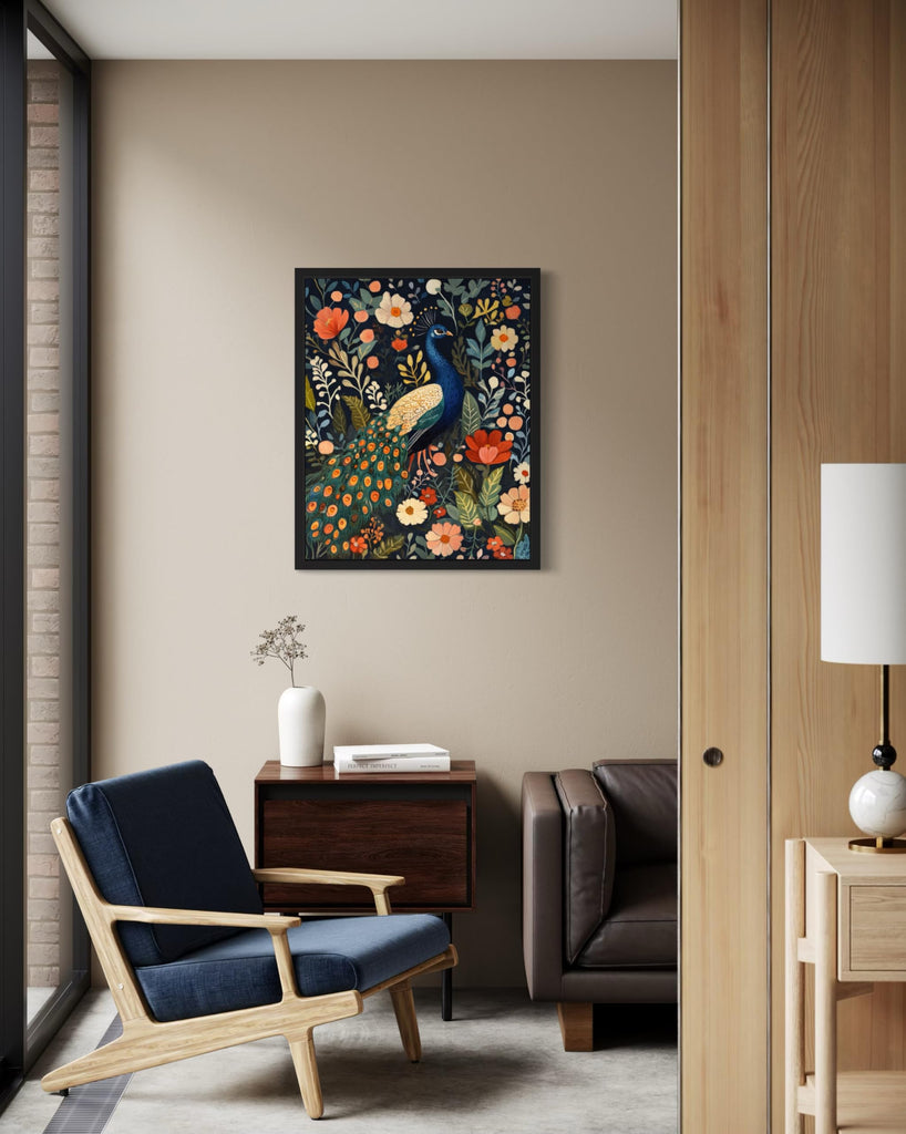 Peacock Unframed Art Print Poster, William Morris Style Retro Mid Century Botanical Victorian Dark Academia Gothic