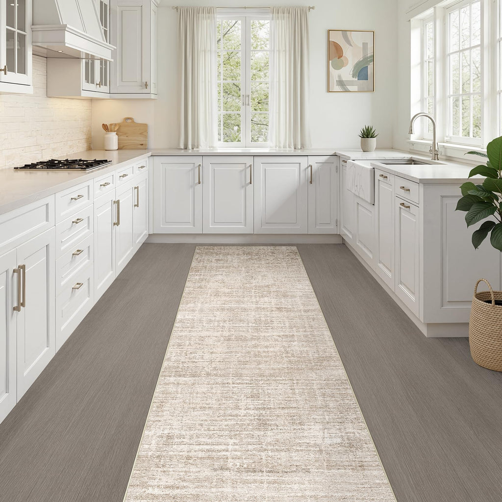 Runner Rug 3x8 Washable Non-Slip Kitchen Neutral Rug Beige