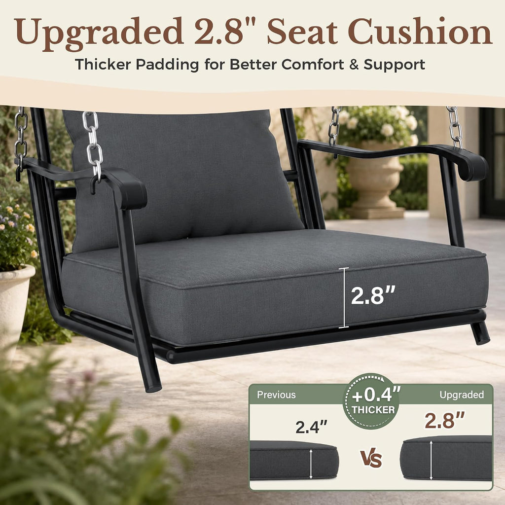 Porch Swing with Stand, 350lbs Heavy-Duty Metal Frame Outdoor Swing for Adults with Dual Side Trays, Adjustable